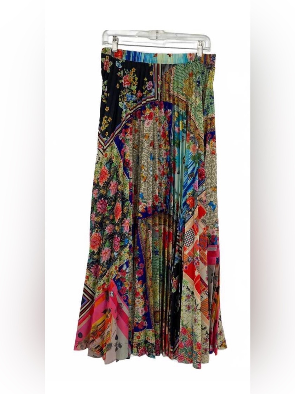 Johnny Was Multicolor Floral Patchwork Pleated Maxi Skirt
